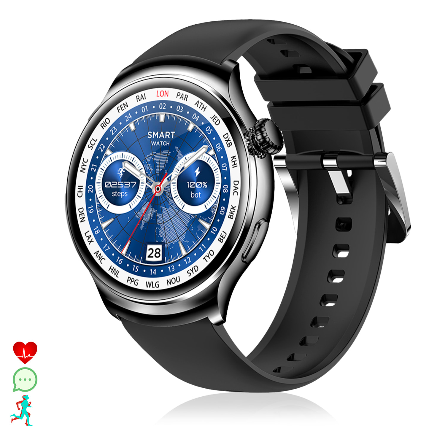 Smartwatch Z93 Pro con pantalla AMOLED, monitor de salud, modos deportivos, temperatura corporal y llamadas bluetooth.