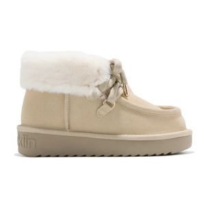 Botines de Mujer Exterior de Piel y Forro Interior de Pelo Nordic Mid Fur Crema