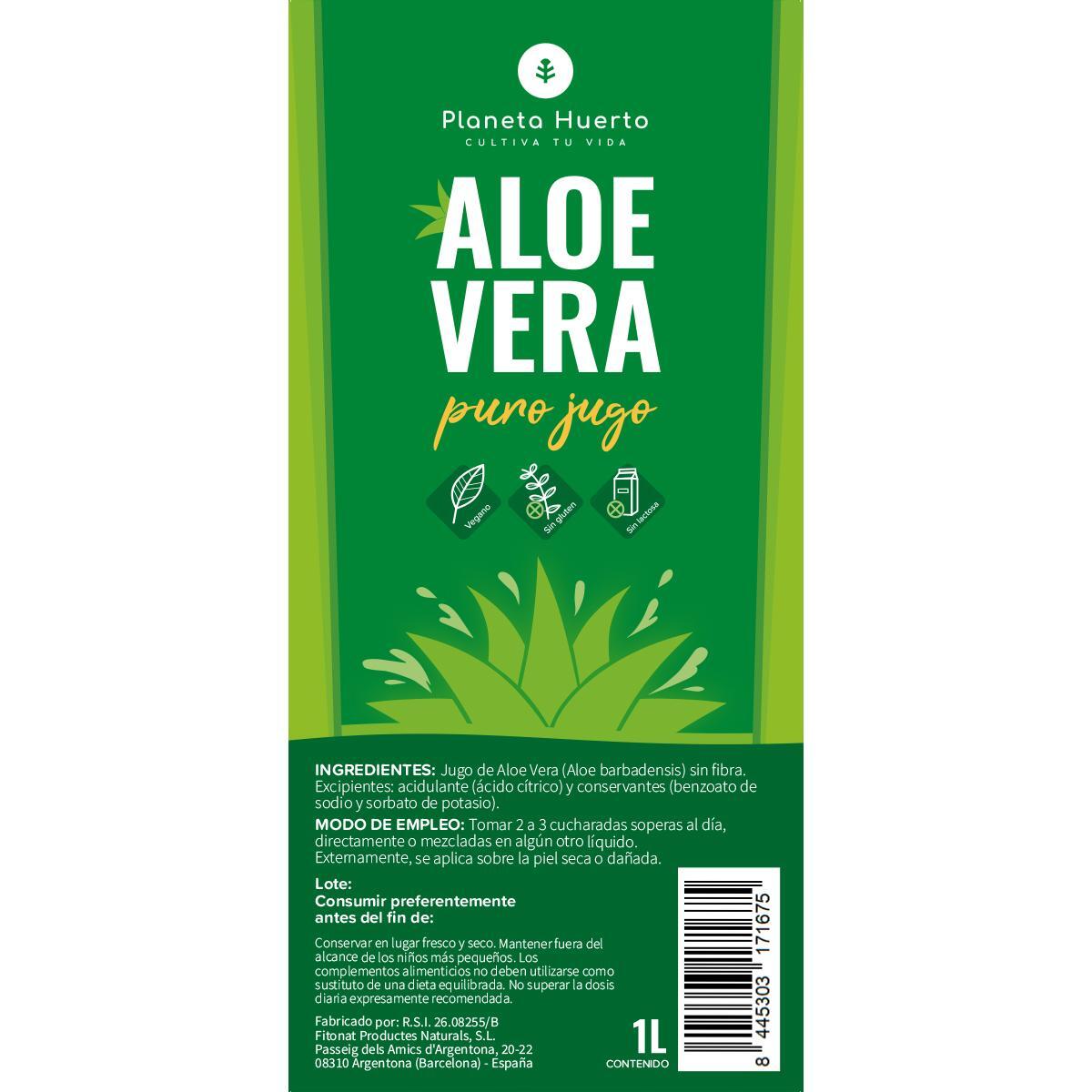 PLANETA HUERTO | Aloe Vera Jugo 1 L - Jugo Puro y Natural de Aloe Vera para el Bienestar Digestivo e Inmunológico