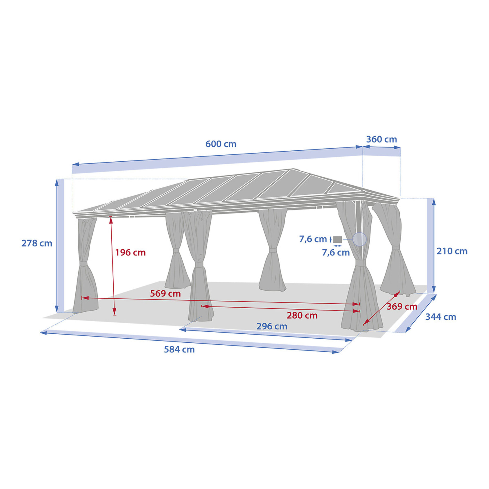 Pergola autoportante "Belize" graphite 3,6 x 6m en aluminium et polycarbonate
