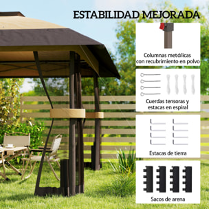 Carpa Plegable 4x4 m, Pop-up, con Doble Techo, 4 Paredes Laterales de Malla, Cenador de Jardín con Altura Ajustable 3 Niveles, Bolsa de Transporte, UPF30+, Gazebo para Camping, Fiestas, Caqui