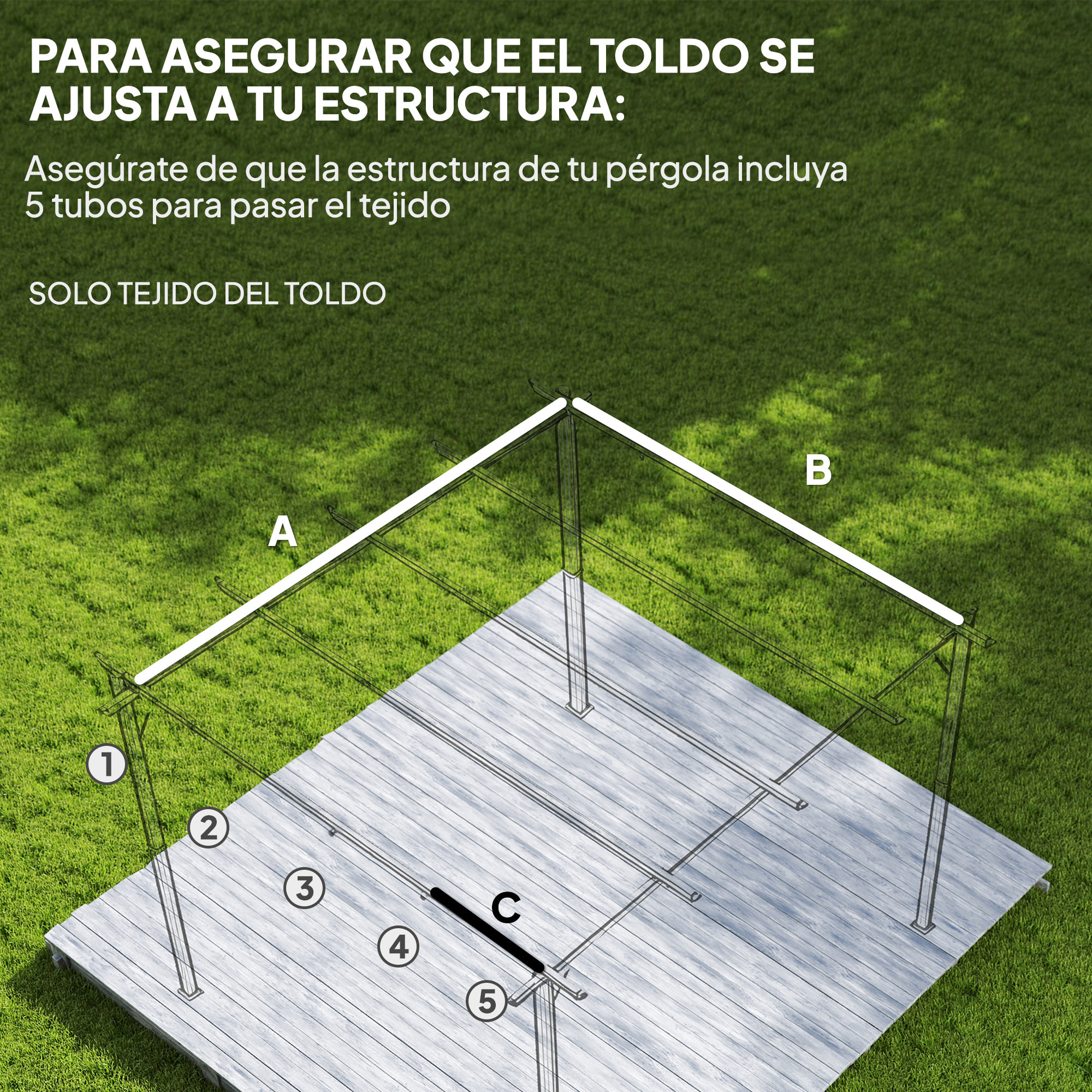 Techo de Pérgola 3x2,5 m, Techo de Repuesto Retráctil para Marco de Pérgola de 3x2 m, UV30+, Toldo de Tela Solo para Cenador Jardín con 8 Orificios de Drenaje, Café