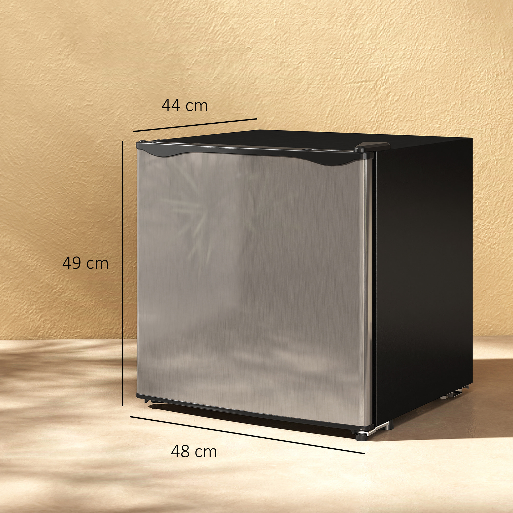 Mini Nevera Silenciosa 46 L Clase E Frigorífico Pequeño Nevera Pequeña con Temperatura Regulable y Puerta Reversible para Salón Habitación Oficina 48x44x49 cm Plata