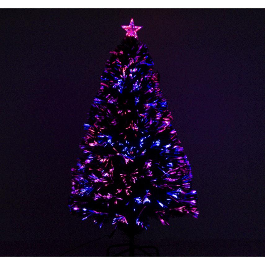 Sapin de Noël artificiel lumineux fibre optique LED multicolore + support pied Ø 60 x 120H cm 130 branches étoile sommet brillante vert