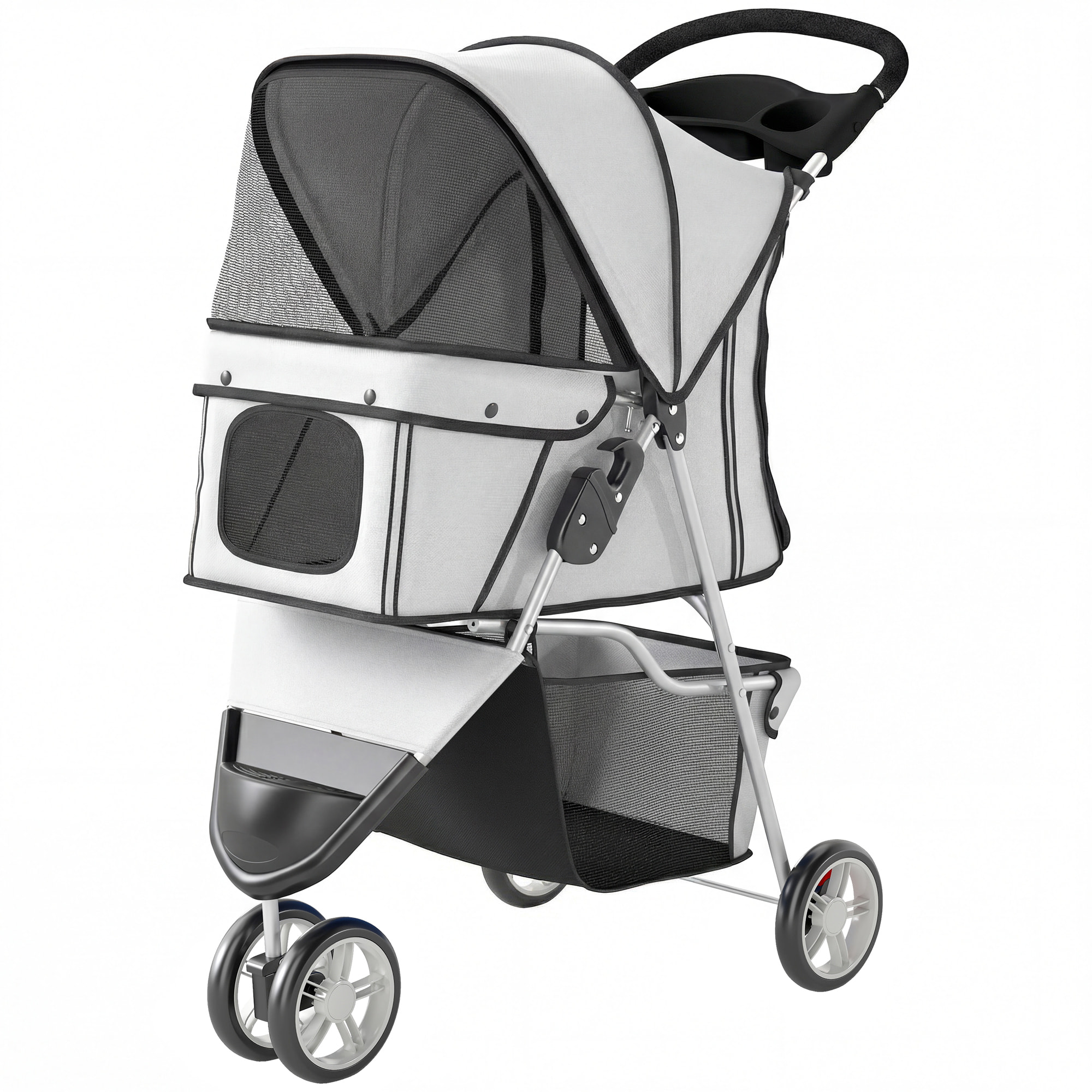 Poussette buggy pour chien chat animaux roue avant pivotante 360 degrés gris