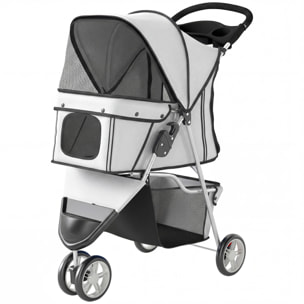 Poussette buggy pour chien chat animaux roue avant pivotante 360 degrés gris