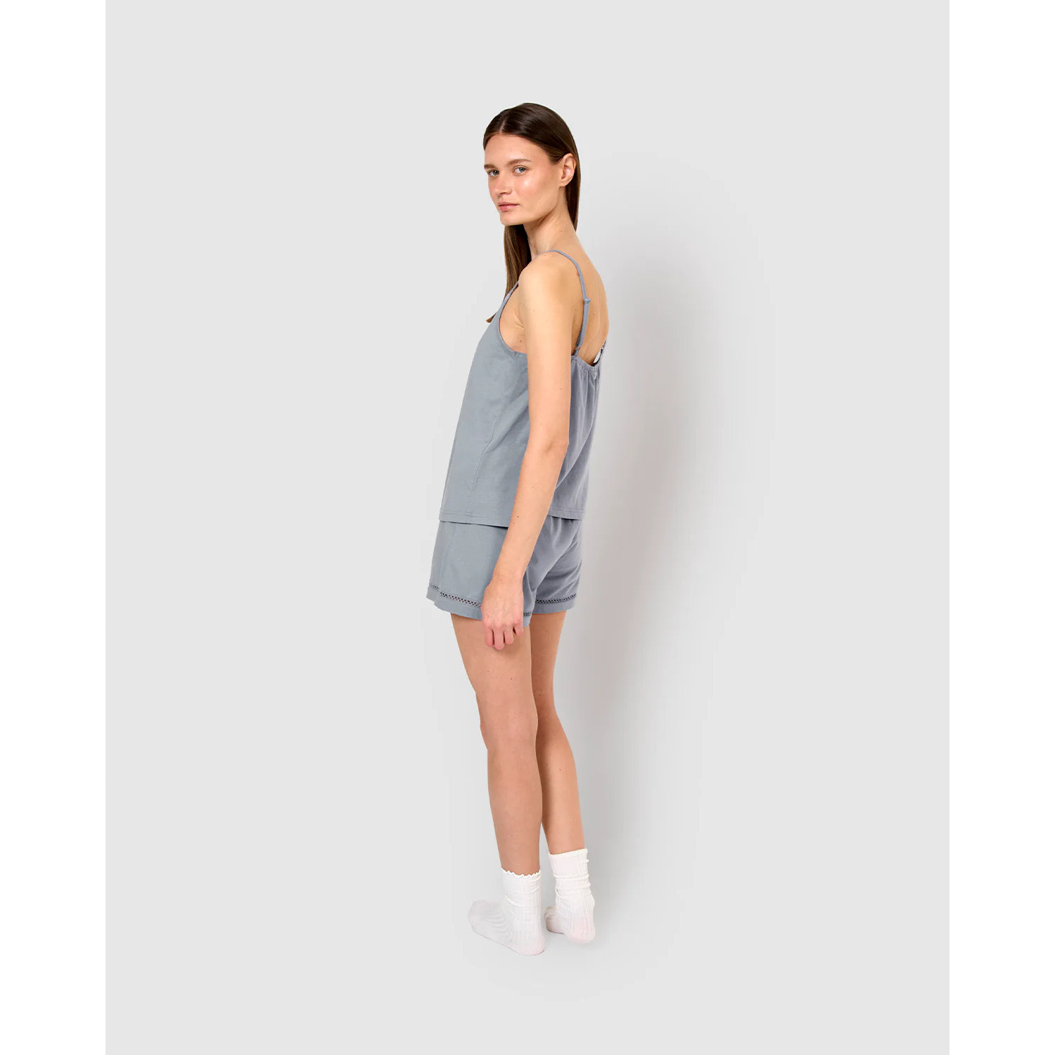 Pigiama corto cotone sfilatura spalline indaco