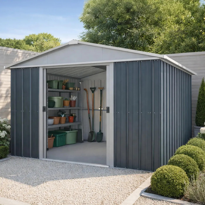 Abri de jardin métal anthracite Yardmaster 11,03 m² + kit d'ancrage