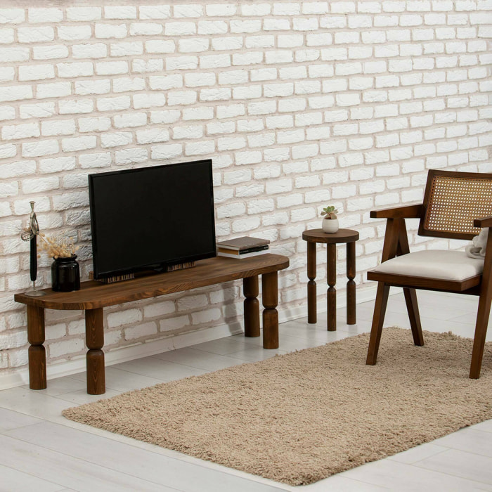 Mobile porta TV Fengshen, Credenza da soggiorno, Armadio basso per TV, Base parete attrezzata, 140x35h40 cm, Noce