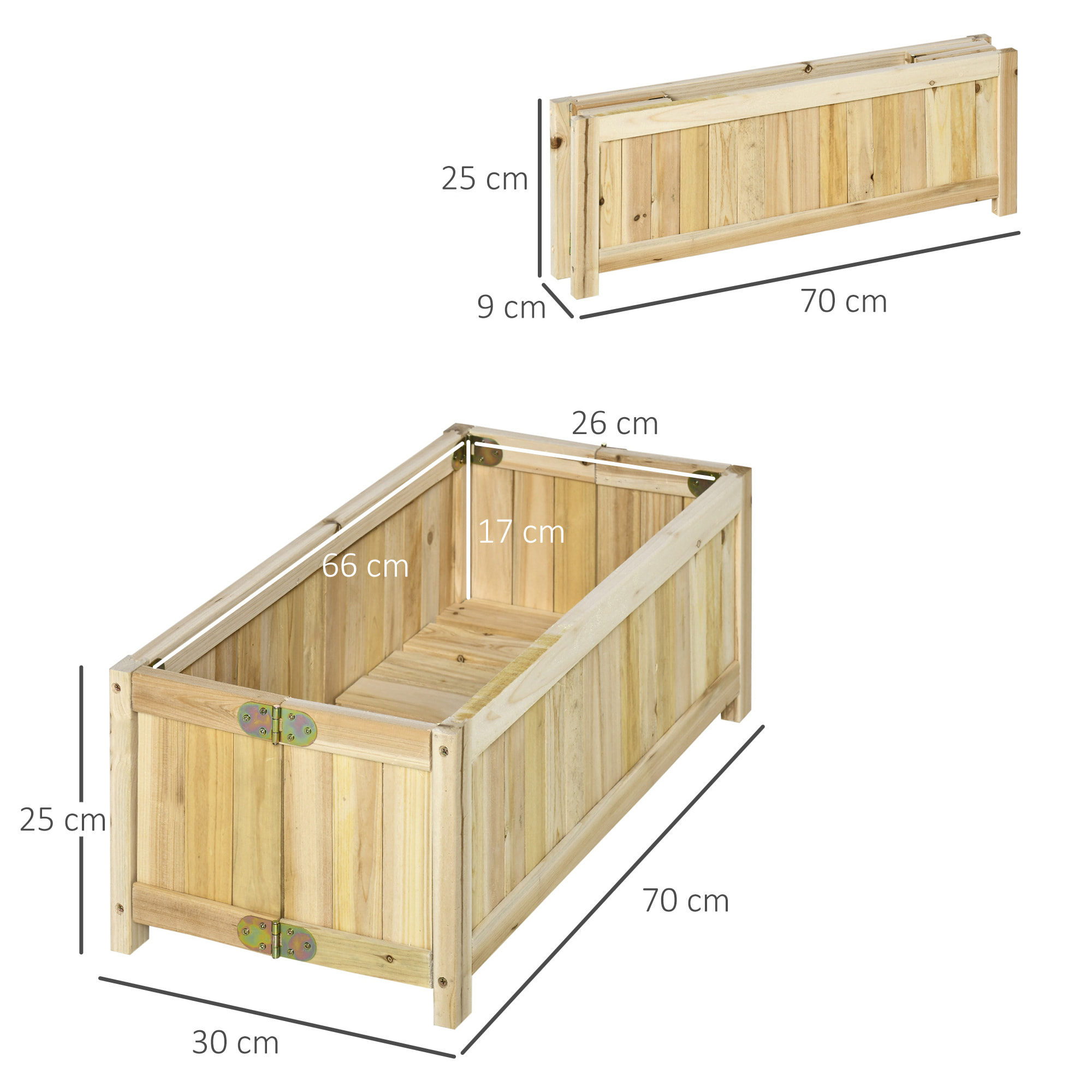 Jardinera de Madera Plegable Arriate de Jardín con 4 Patas para Cultivos Verduras Flores en Patio Balcón Terraza 70x30x25 cm Natural