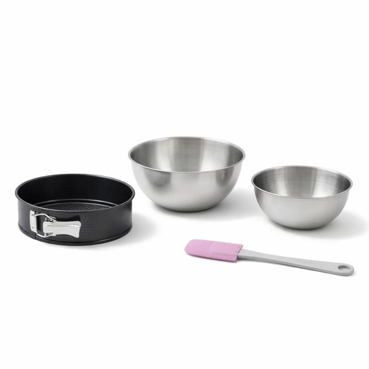 Lot avec 1 Moule à manqué à charnière, 1 spatule Zenker et 2 bols à mixer en inox Fackelmann