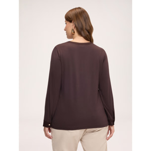 Fiorella Rubino - T-shirt bimaterica in raso e jersey - Marrone