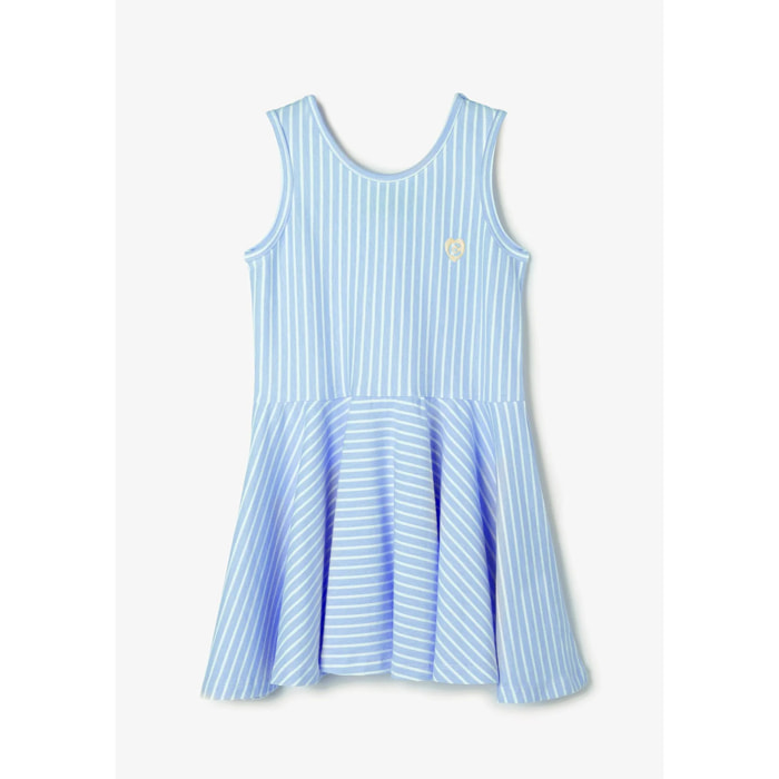 Vestido skater de rayas azuladas con logo para niña