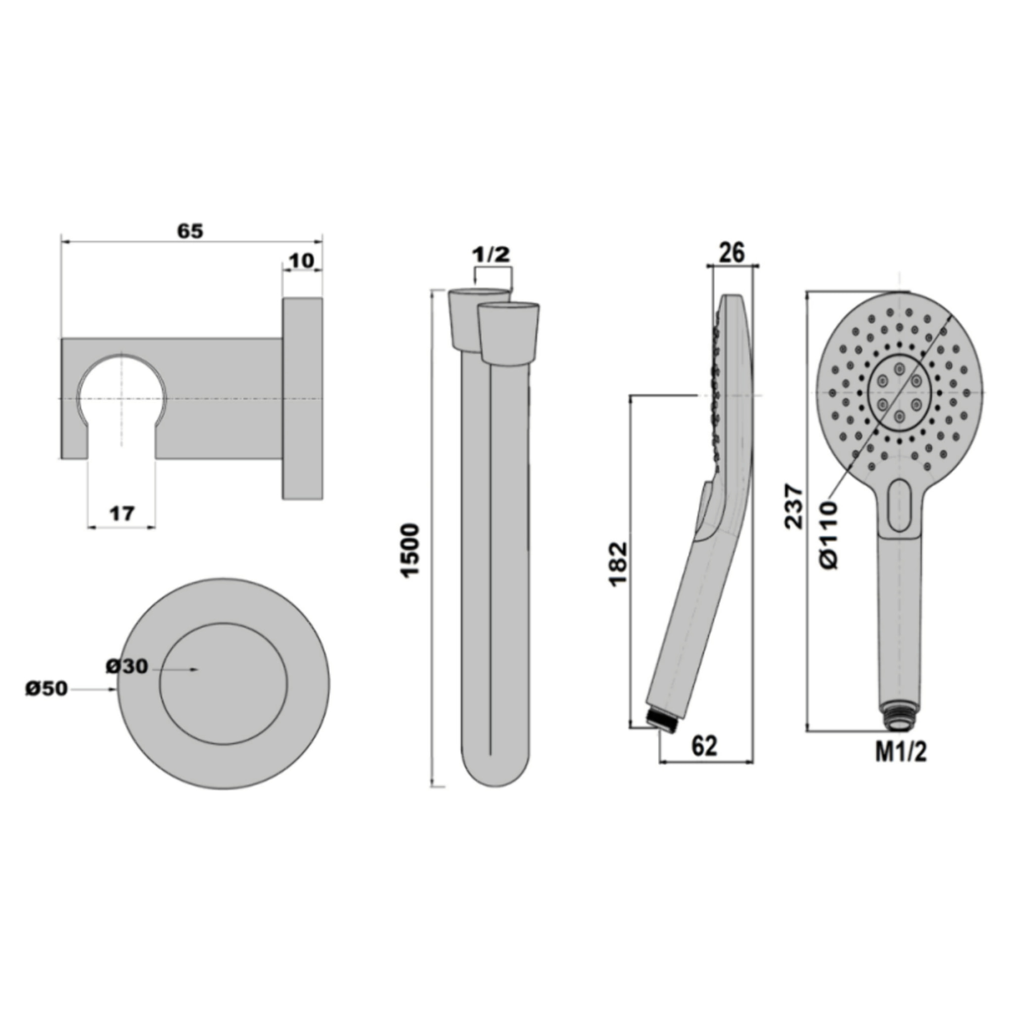 Pommeau de douche PAINI Jewel 3 jets avec support et flexible chromé