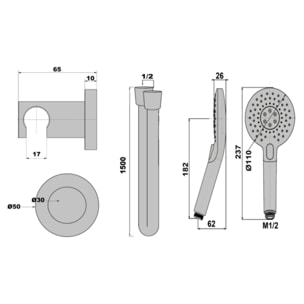 Pommeau de douche PAINI Jewel 3 jets avec support et flexible chromé