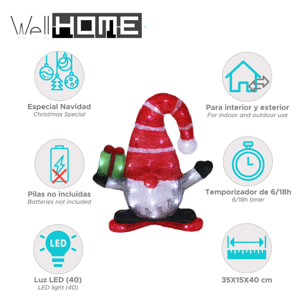 Gnomo navideño con 40 luces led con temporizador 35x15x40cm
