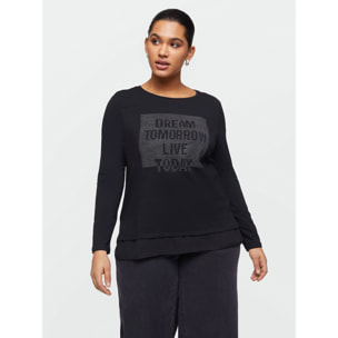 Fiorella Rubino - Camiseta con texto de pedrería - Negro