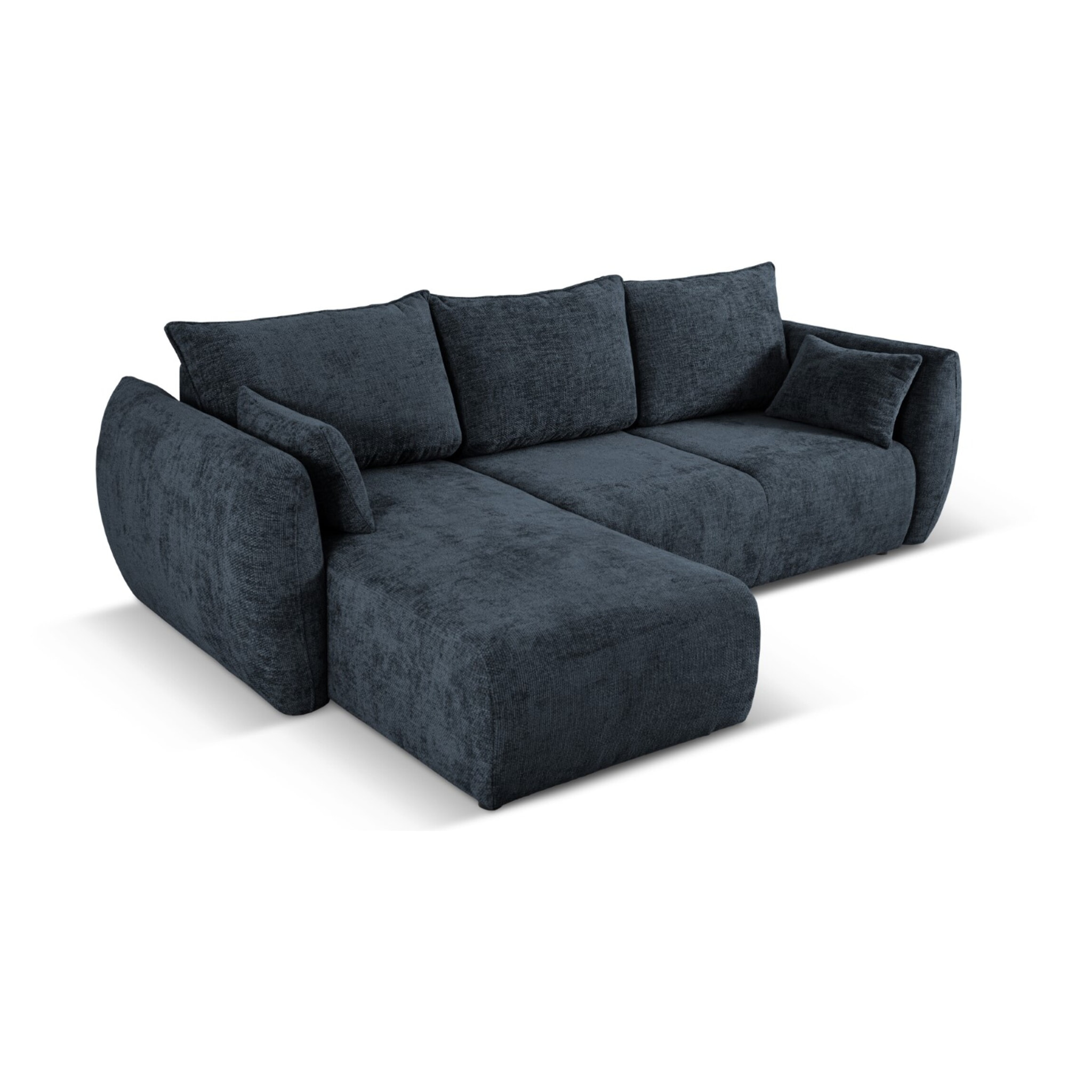 Canapé d'angle gauche convertible avec coffre de rangement "Matera" 4 places en chenille bleu roi