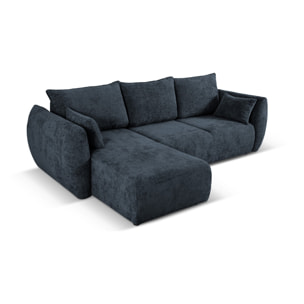 Canapé d'angle gauche convertible avec coffre de rangement "Matera" 4 places en chenille bleu roi