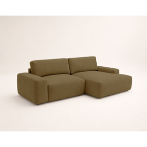 Tama - Canapé d'angle droit 4 places convertible avec coffre en tissu - Vert