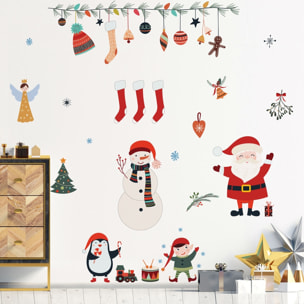 Sticker Noël père noël et éléments de noël - Autocollants stickers adhésifs noël - décoration fêtes