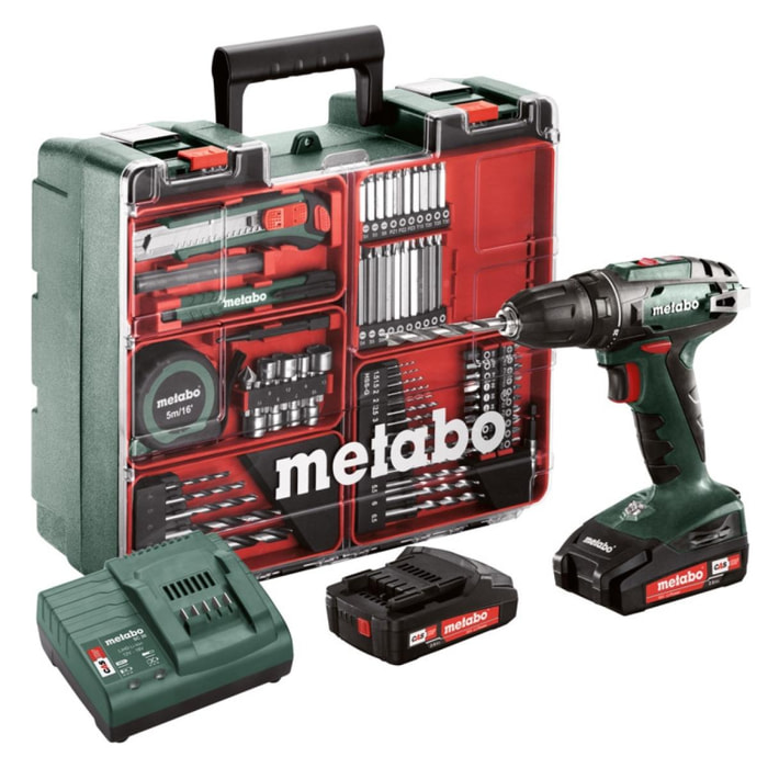 Perceuse visseuse METABO BS 18 Set + 2 batteries 18V 2.0Ah, chargeur + Coffret Atelier mobile - 602207880