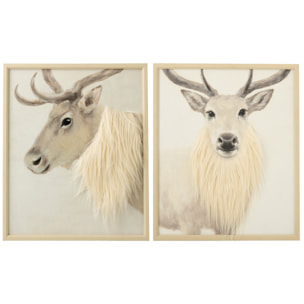 J-Line tableaux cerf - MDF - blanc cassé - assortiment de 2
