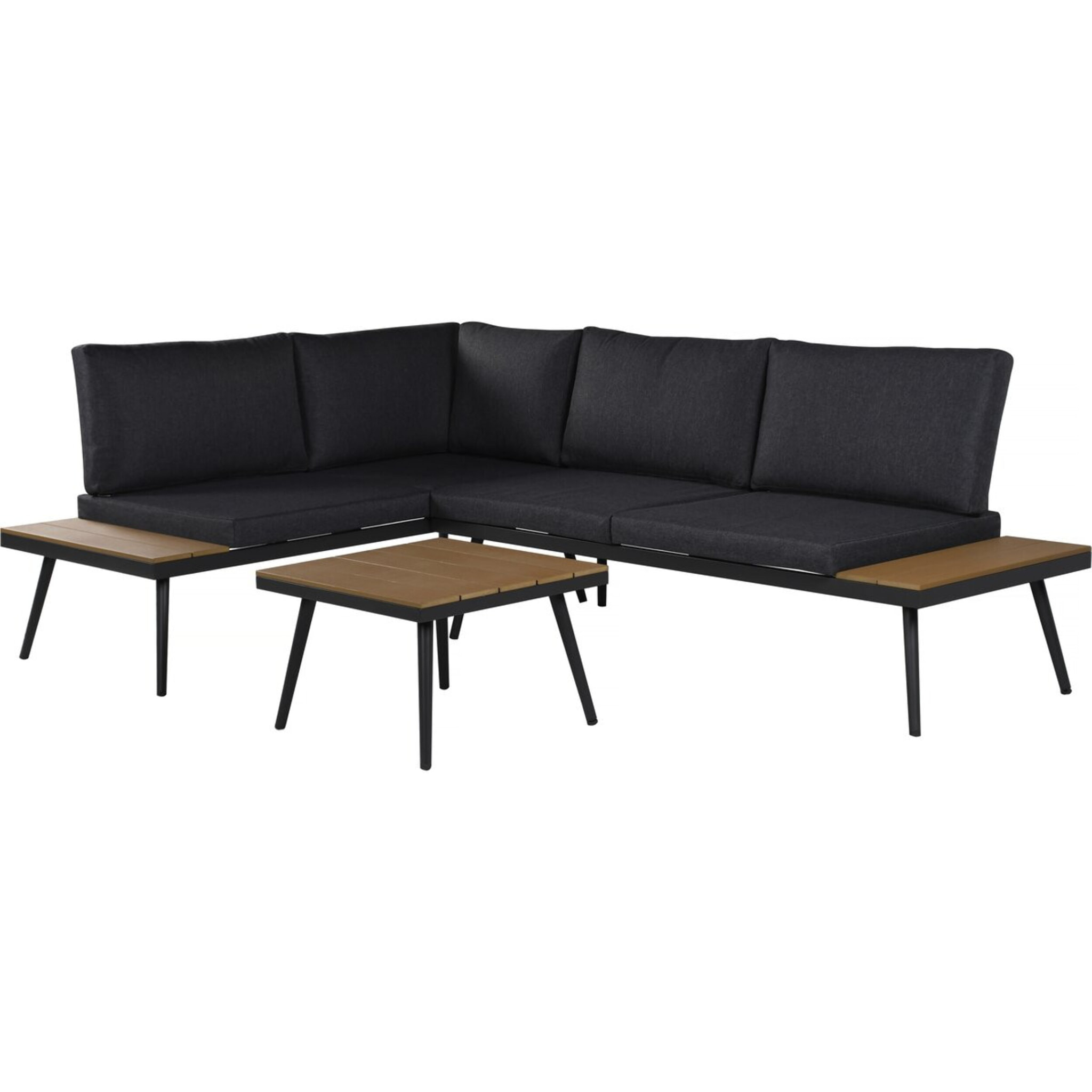 Salon de jardin canapé d'angle décor imitation bois "Mira" - 4 places - Gris