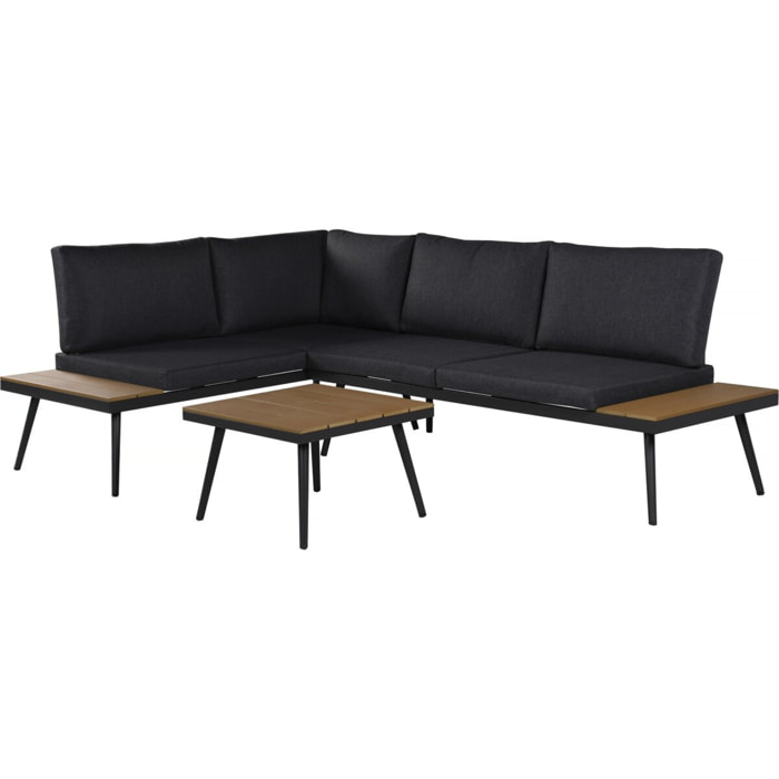 Salon de jardin canapé d'angle décor imitation bois "Mira" - 4 places - Gris