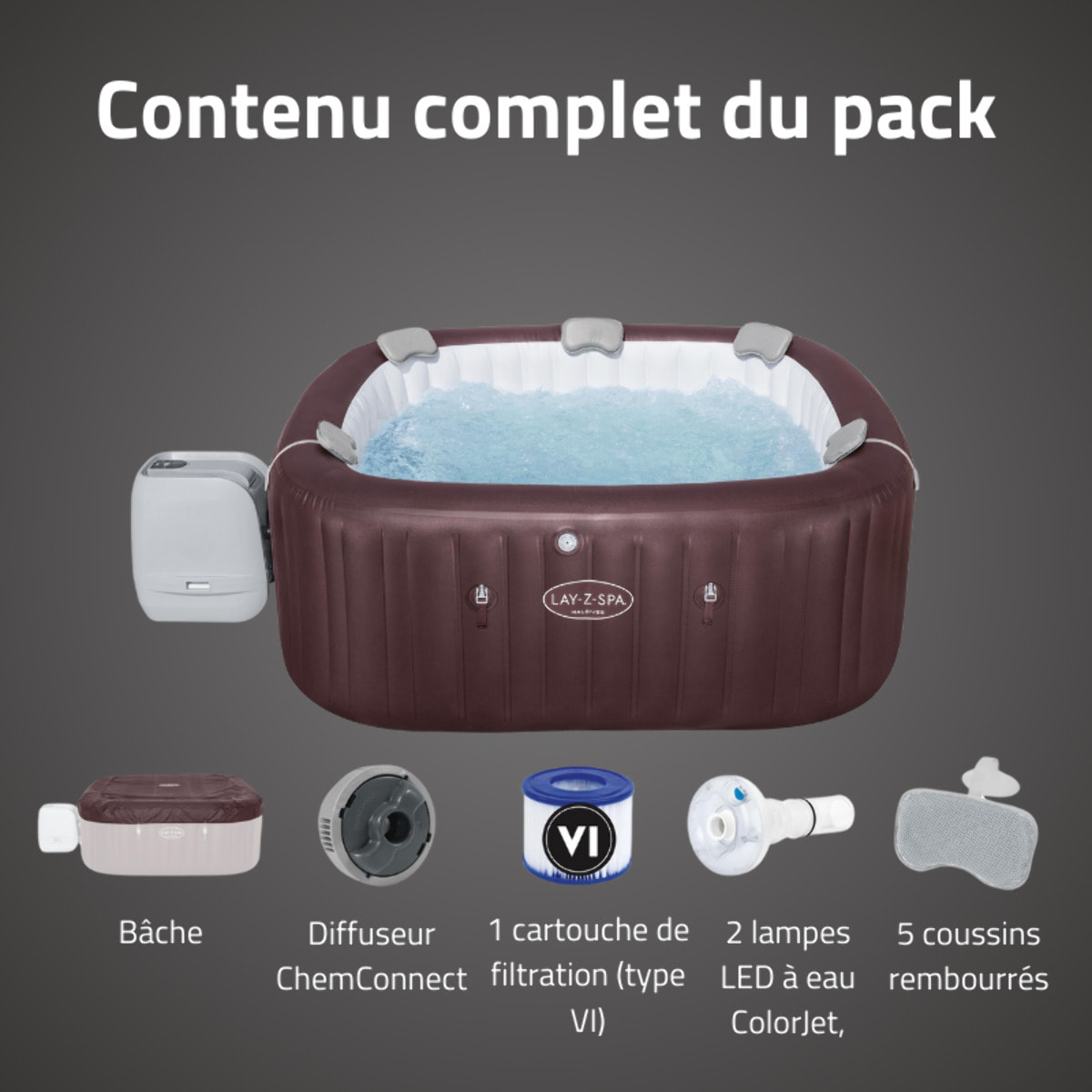Bestway Spa gonflable carré Lay-Z-Spa Maldives Smart Luxe HydroJet Pro avec WiFi 5-7 personnes