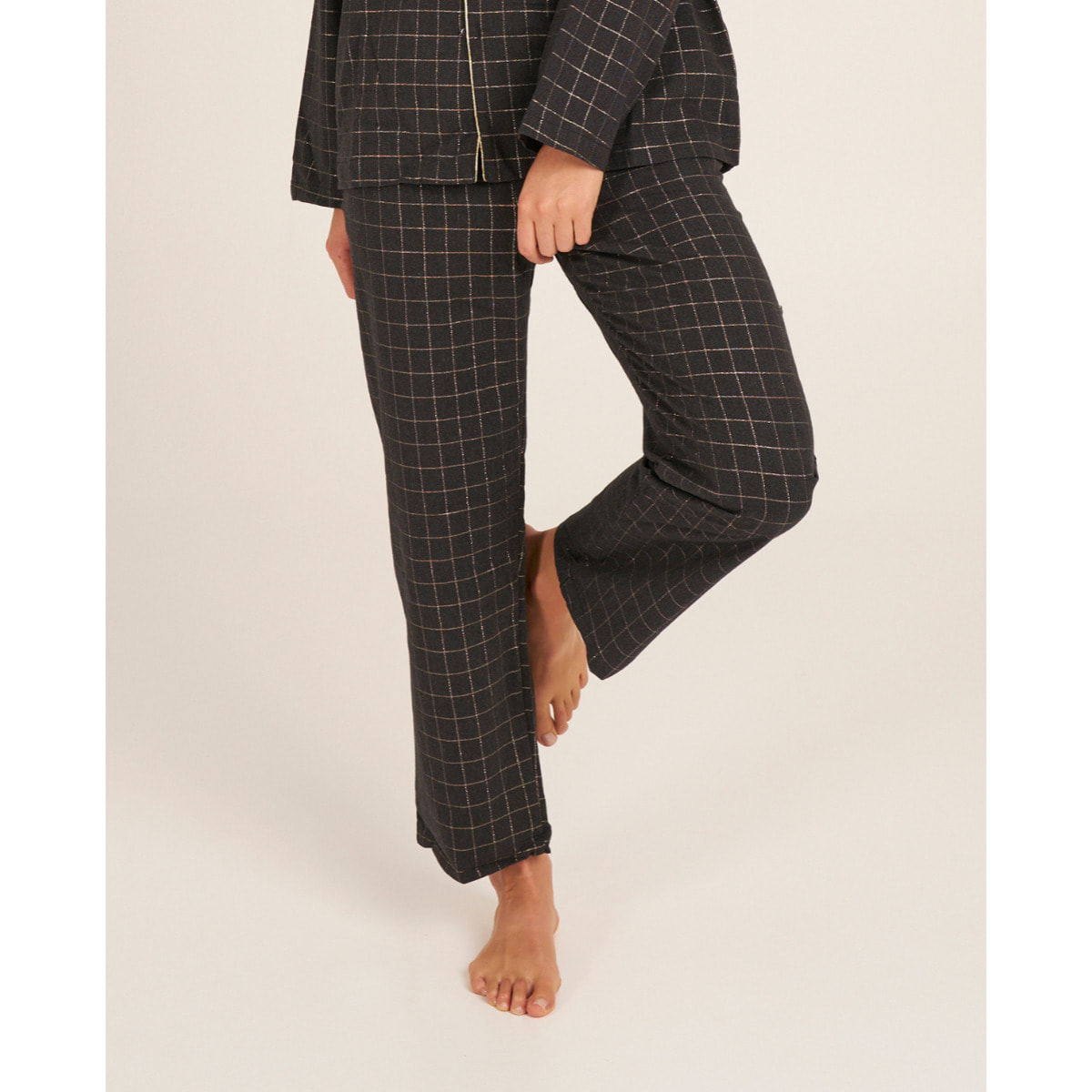 Pantalón de pijama de mujer con bolsillos y estampado de cuadros