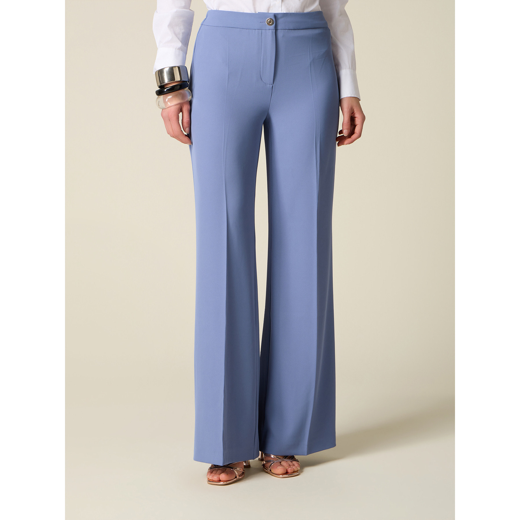 Oltre - Pantaloni palazzo in tessuto fluido - Azzurro