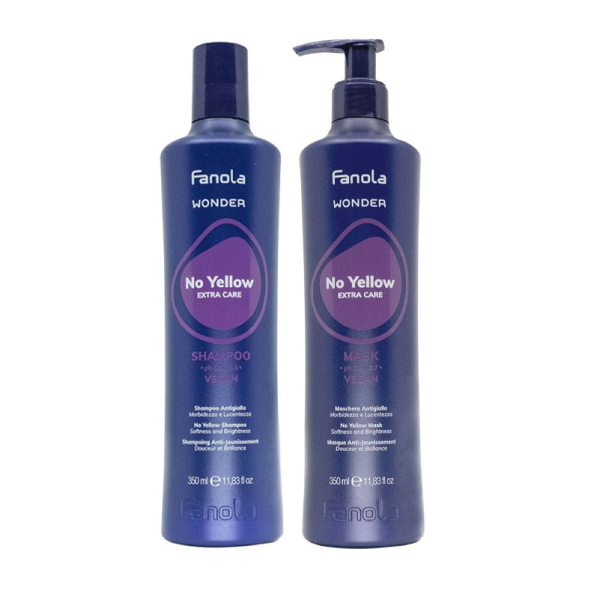 FANOLA Kit Wonder No Yellow Extra Care Shampoo 350ml + Maschera 350ml