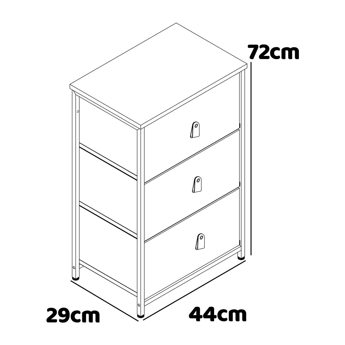 Fedra - Cassettiera 3 cassetti in tessuto, frontale e ripiano superiore in legno melaminico laminato marmo chiaro