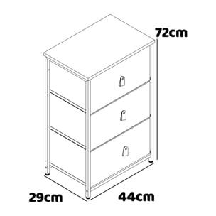 Fedra - Cassettiera 3 cassetti in tessuto, frontale e ripiano superiore in legno melaminico laminato marmo chiaro