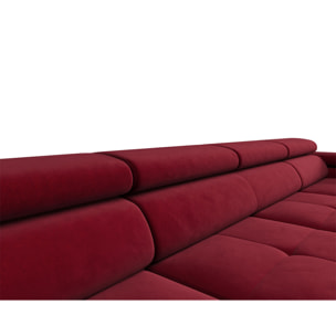 Ayden - Canapé panoramique en U 7 places convertible avec coffre et têtières réglables en tissu - Prune