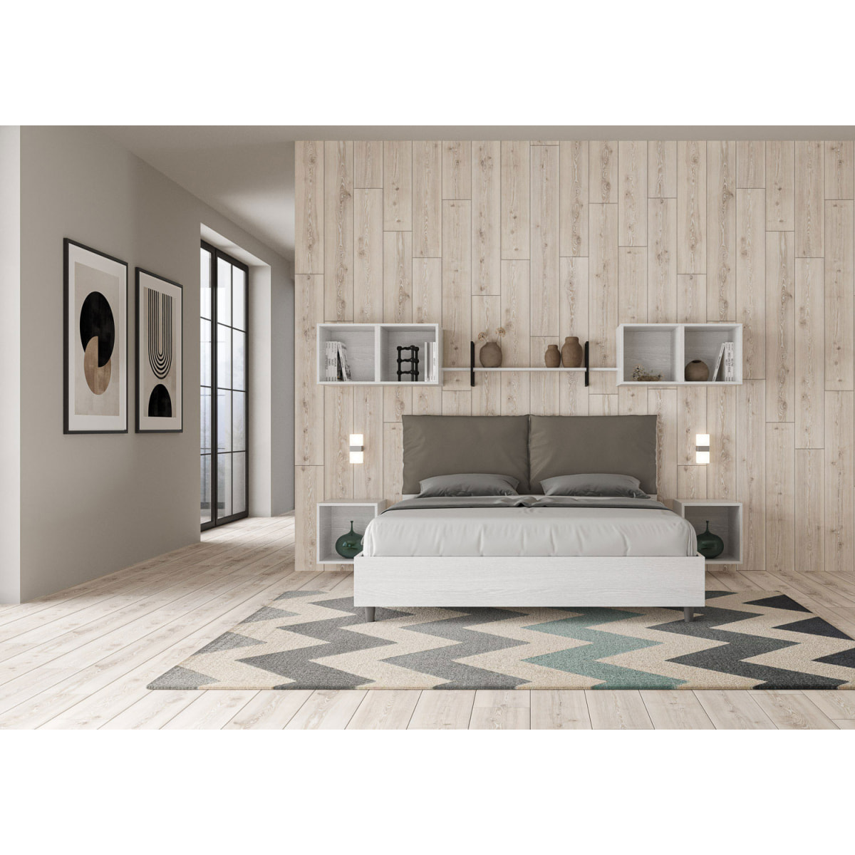 Lit coffre 160x200 avec coussins similicuir cappuccino Egos Antea