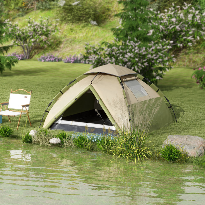 Tente de camping familiale 3-4 pers. tente dôme étanche 2000 mm sac de transport vert marron