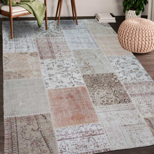 Authentique tapis Noué main en Turquie motif Patchwork beige