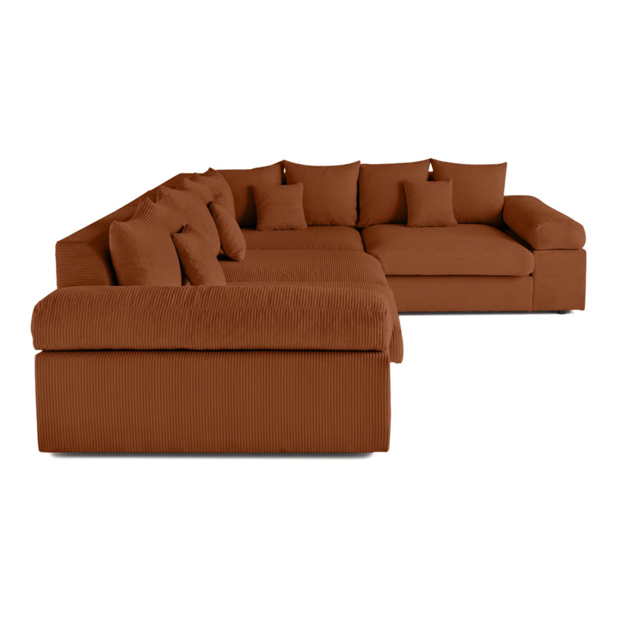 Aspen - canapé d'angle réversible 5 places - assise profonde - en velours côtelé - Terracotta