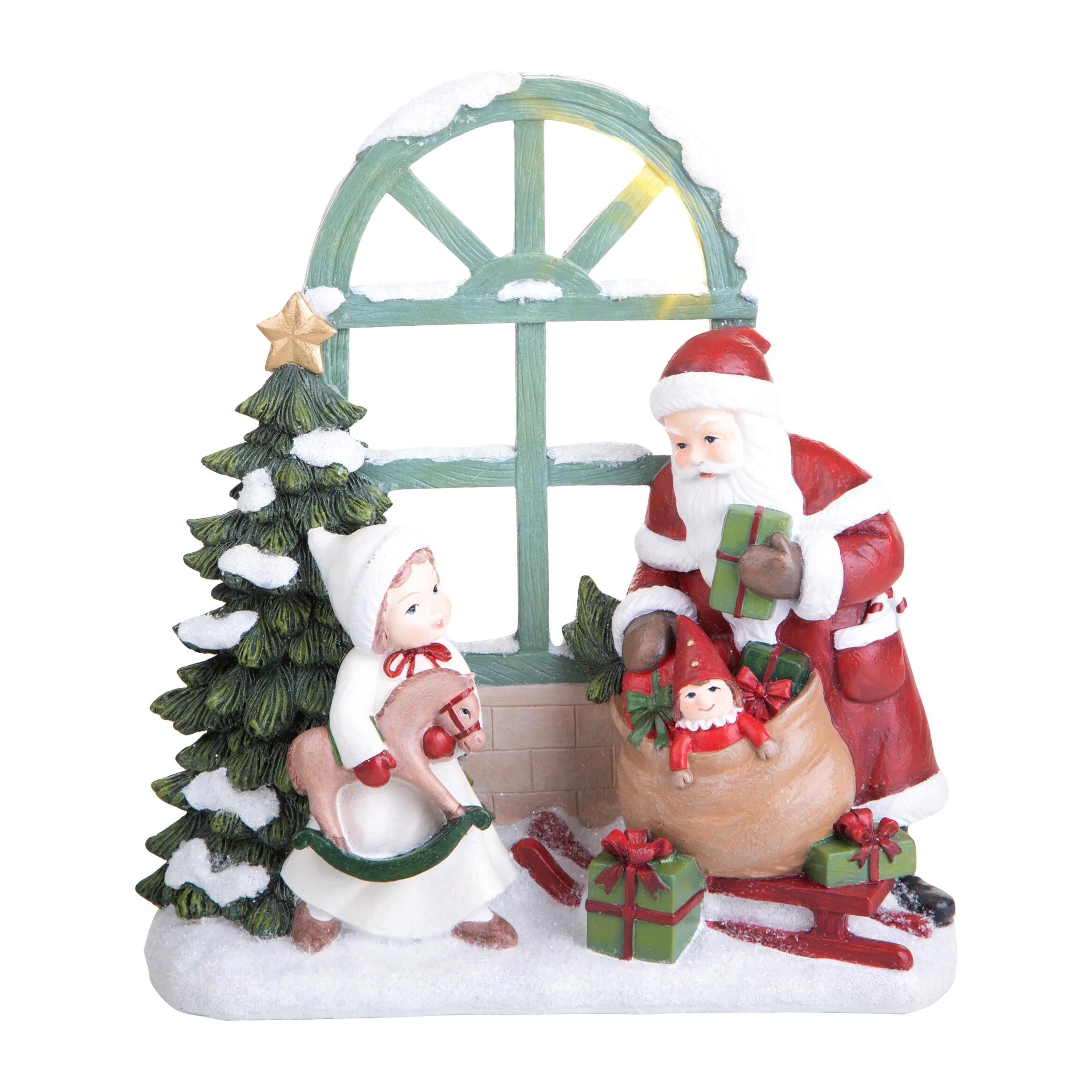 Babbo Natale con Led Bimba e Daini - Pezzi 1 - Colore Rosso - 25x27Hx9,3cm - Bianchi Dino