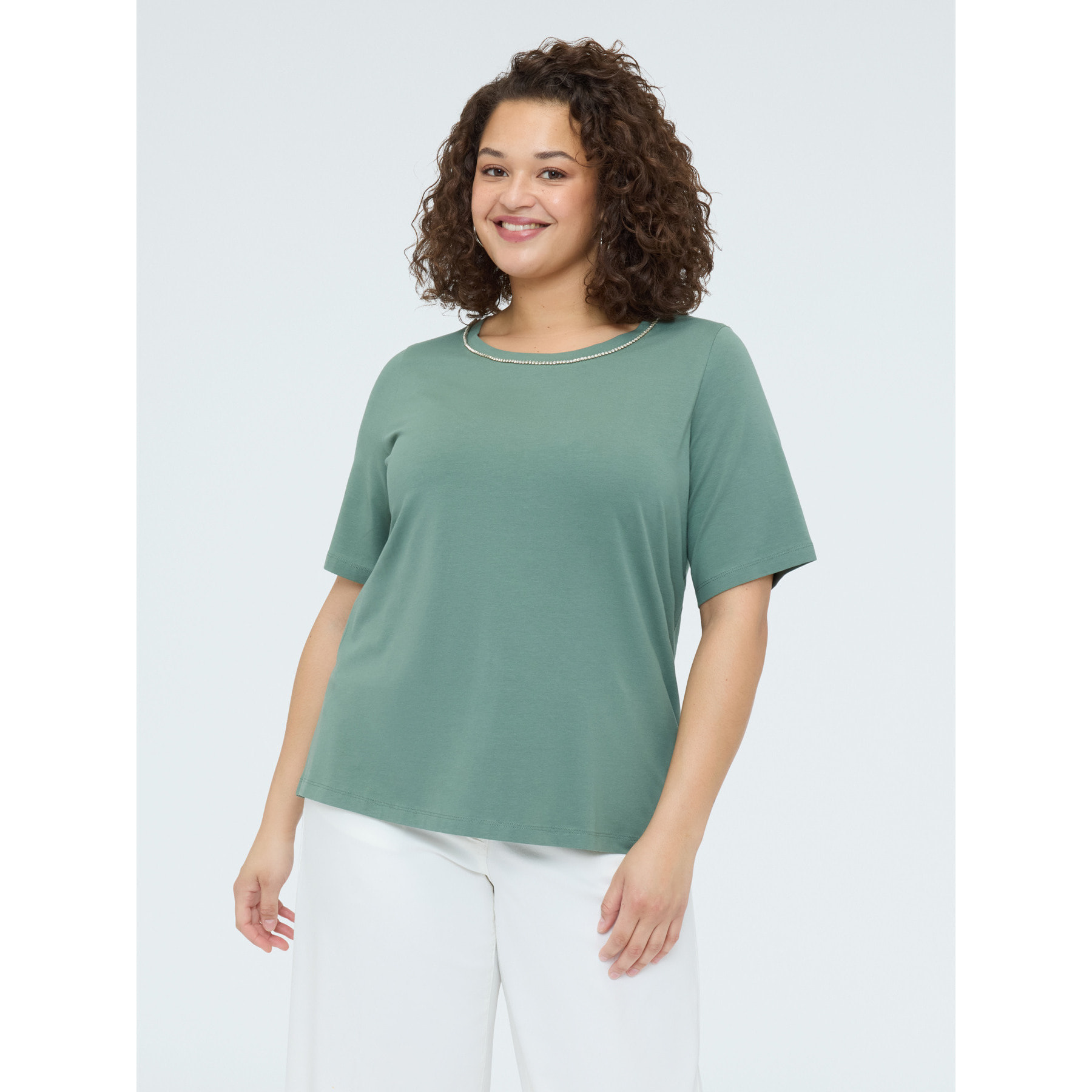 Fiorella Rubino - Camiseta de algodón con aplicaciones luminosas - Verde militare