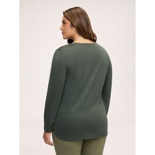 Fiorella Rubino - T-shirt in jersey con bottonicini sui polsisni - Verde militare