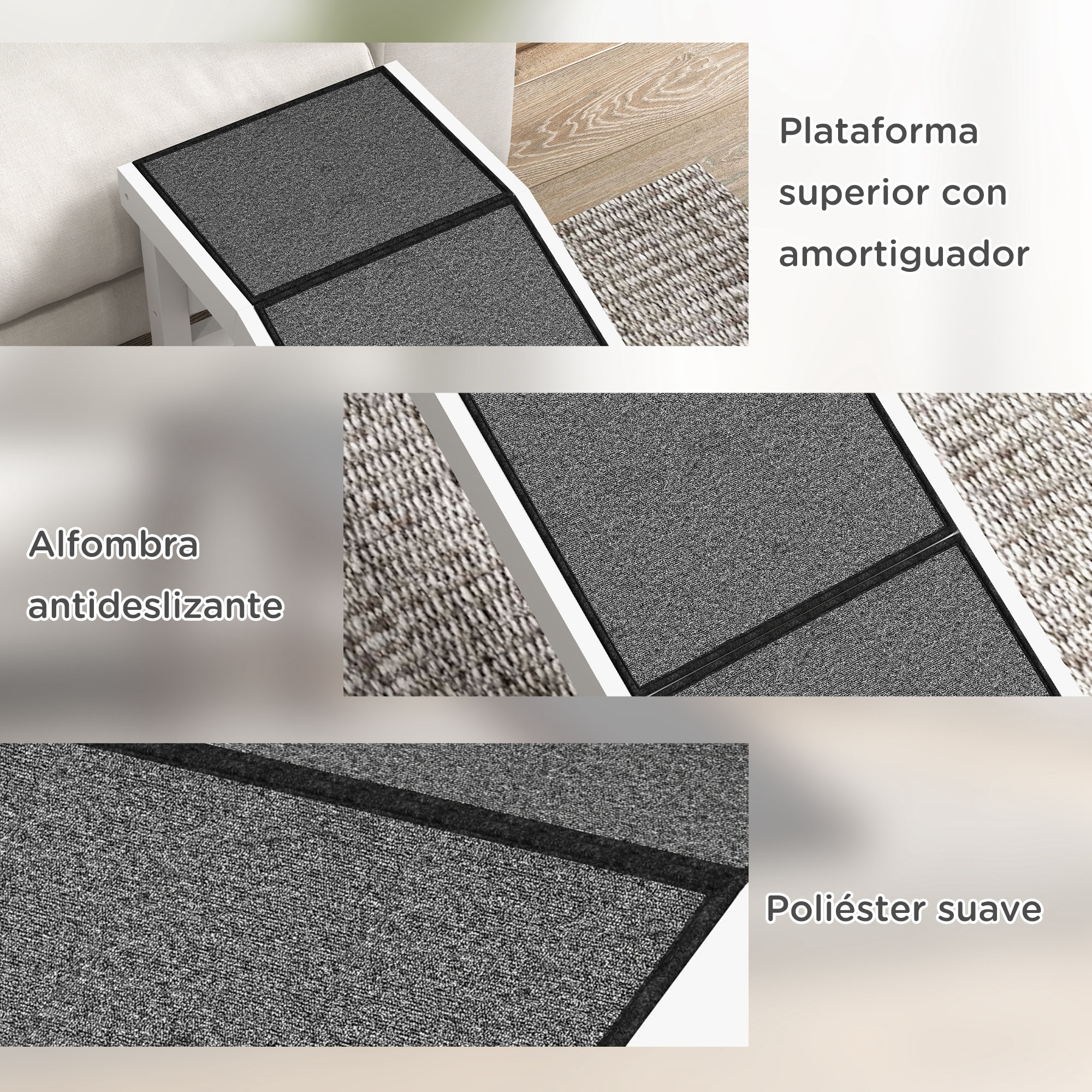 Rampa para Perros de Madera Rampa para Mascotas con Alfombra Antideslizante para Perros Pequeños Medianos y Grandes 152x40x50 cm Blanco y Gris