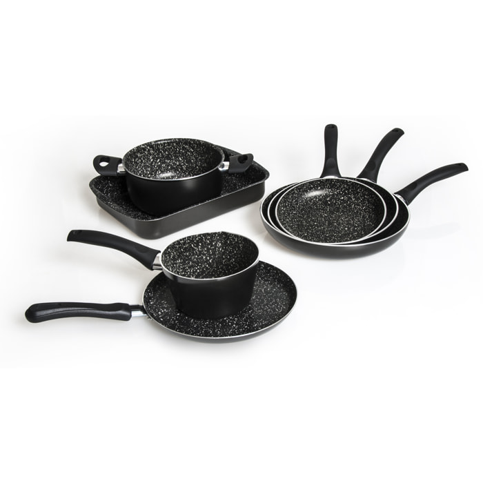 Set 7 pentole multifunzione Excelsa Rock'n Cook, alluminio, rivestimento antiaderente, nero effetto marmo