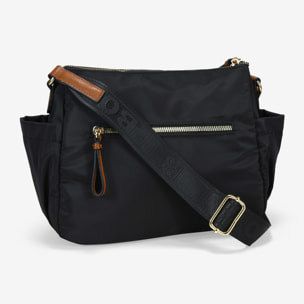 Bolso bandolera negro con cremalleras metálicas