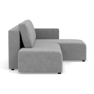 Topaze - canapé d'angle droit 4 places convertible avec coffre sans accoudoir en velours côtelé - Gris clair