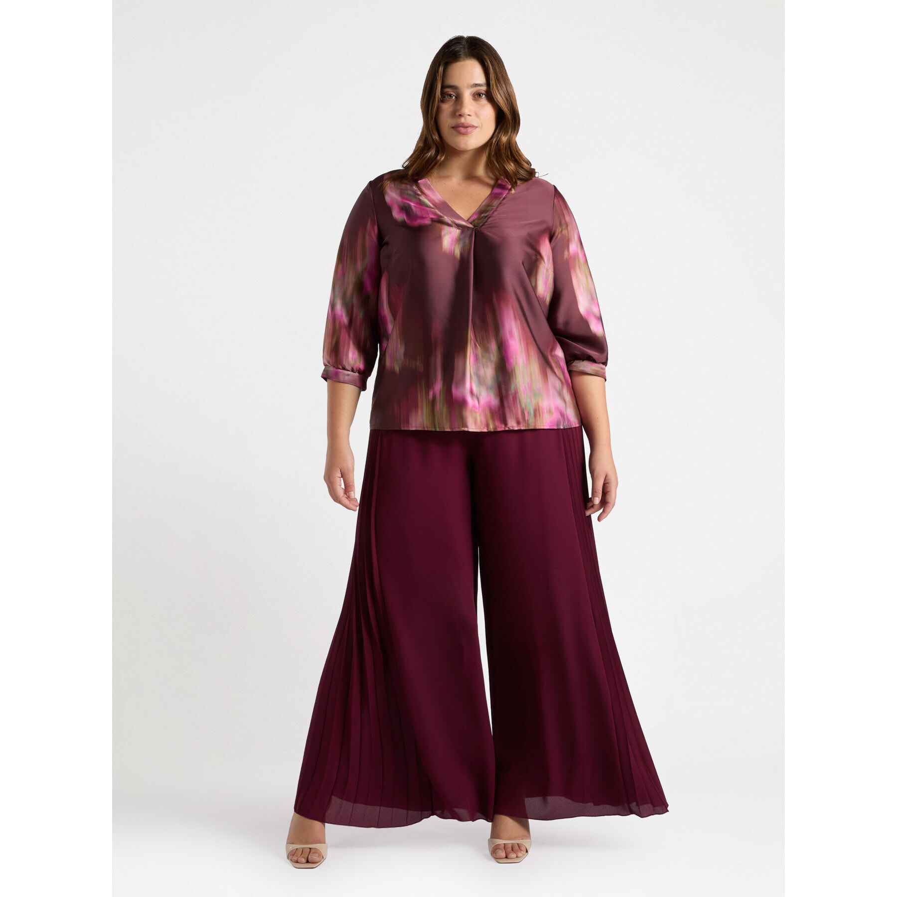 Fiorella Rubino - Pantaloni palazzo con plissé laterale - Bordeaux