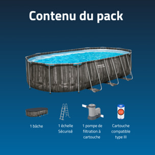Bestway Piscine hors sol tubulaire ovale Bestway Power Steel 610 x 366 x 122 cm décor bois