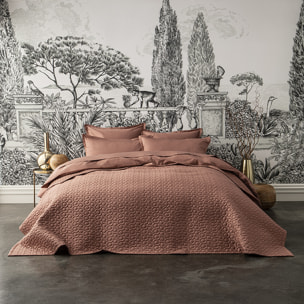 Couvre-lit matelassé uni en satin de coton bio, POESIE, Brun Terre cuite